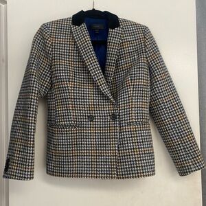Vintage Wool J.Crew Houndstooth Fitted Blazer with Velvet Collar